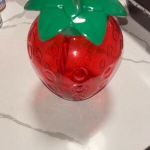Strawberry-Shaped Red & Green Drink Tumbler with Lid and Straw